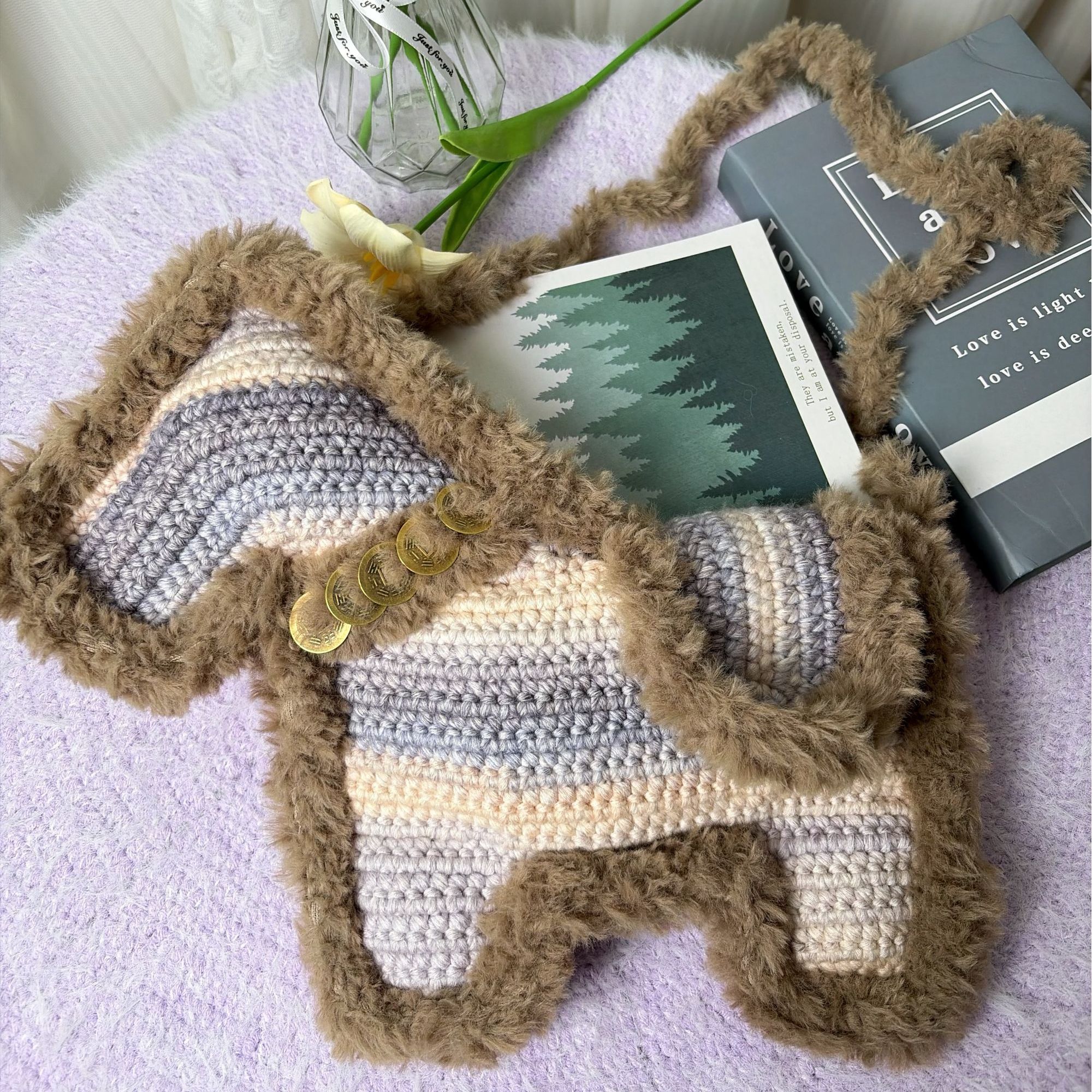 马上有钱斜挎包diy材料包 毛毛包 皮草包时尚礼物