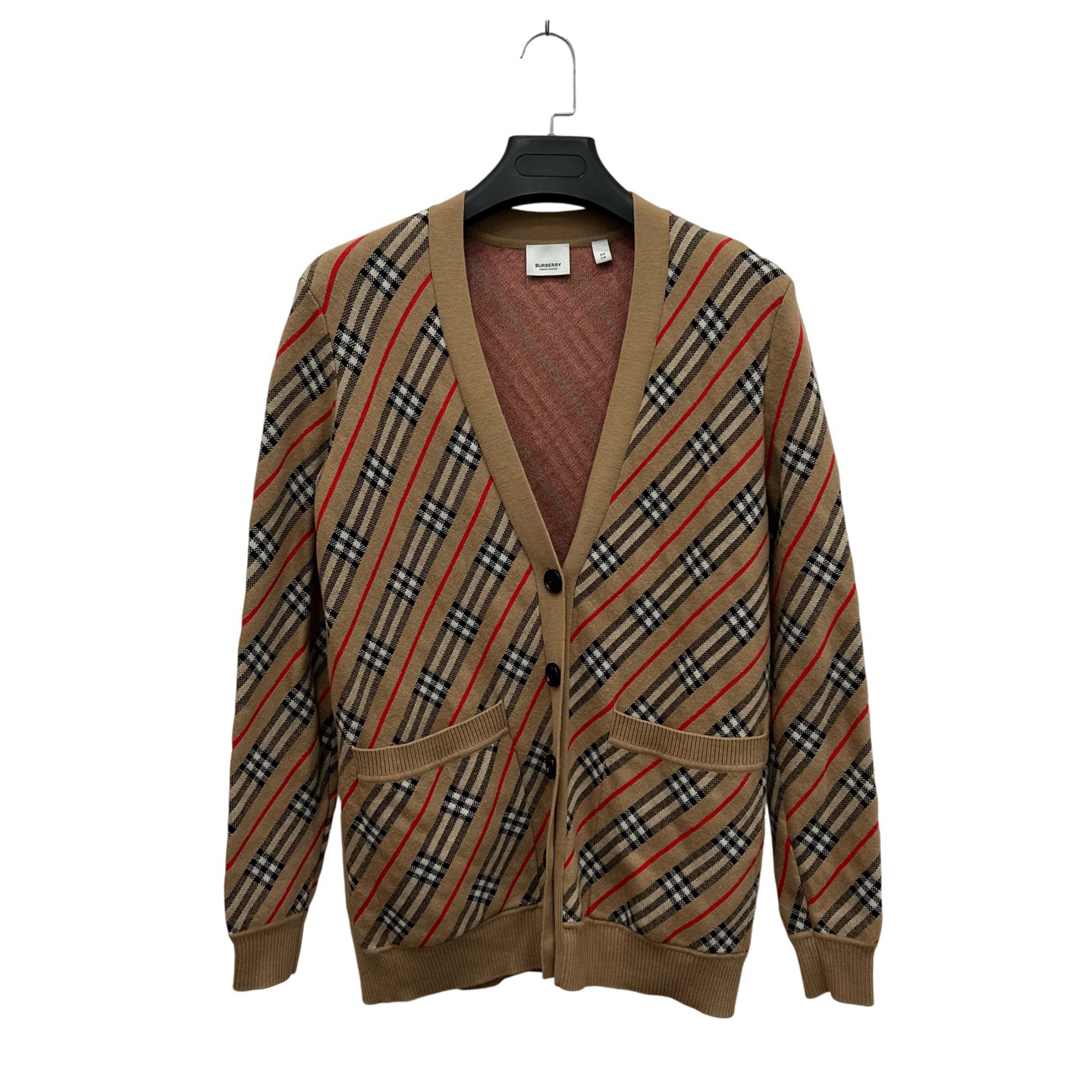 99新 BURBERRY/博柏利 卡其色格纹针织开衫 XS码/99新/公价12500