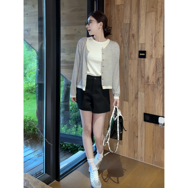 韩恩【QIANA】早秋必入 基础百搭多色条纹长袖针织开衫毛衣qianw122