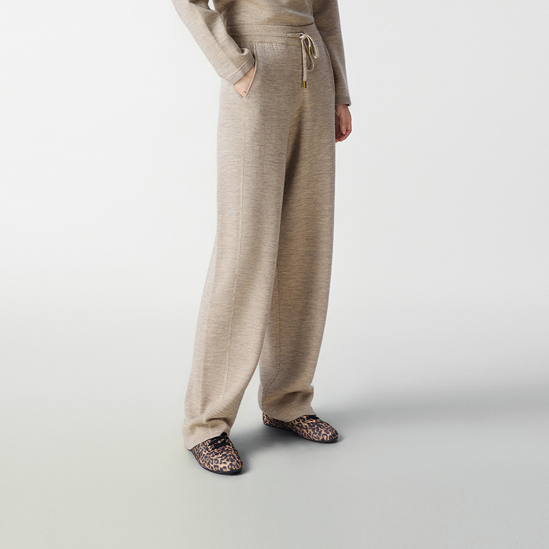 LANCY/朗姿2025冬季新款松弛感羊毛弯刀裤女秋时尚百搭抽绳休闲裤