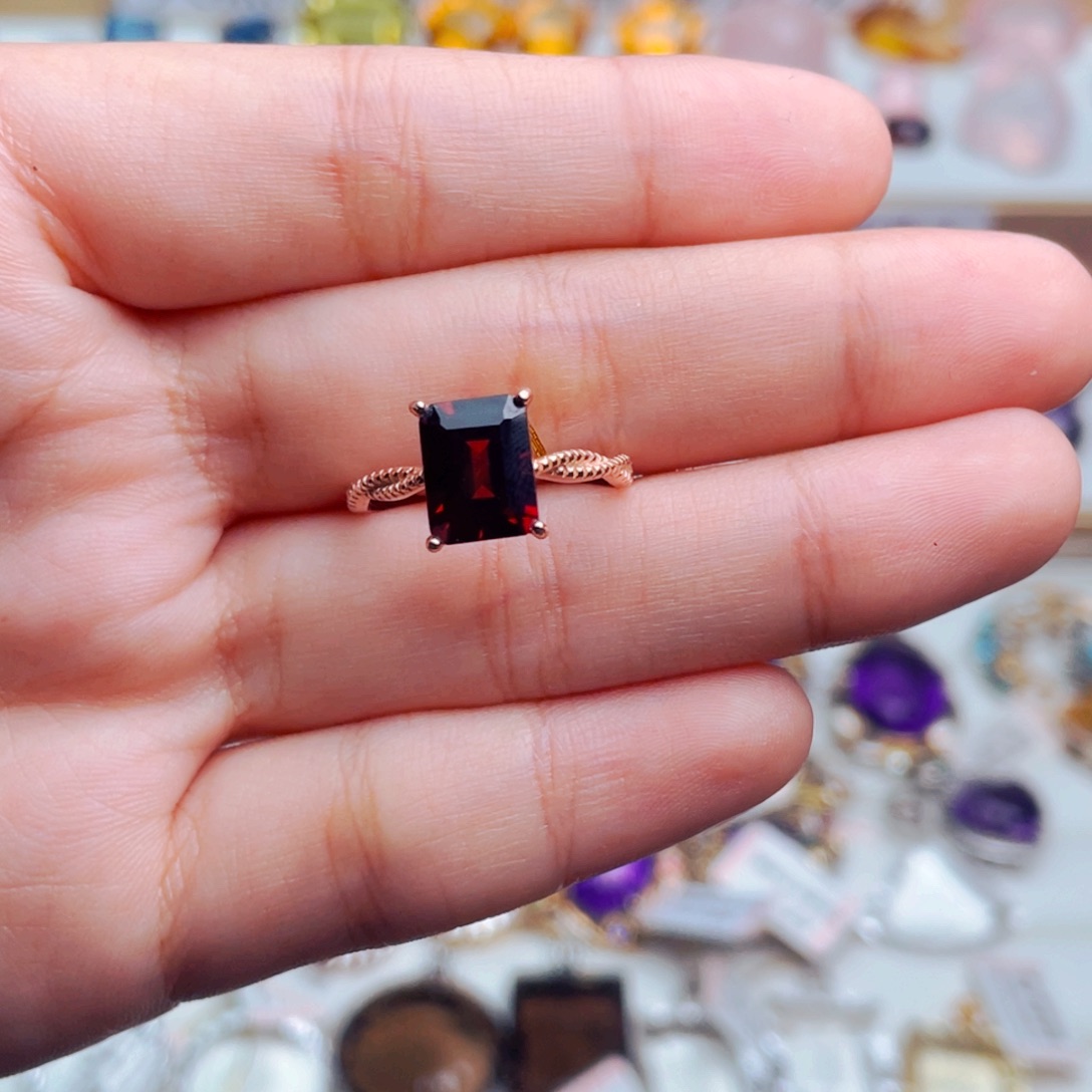 银S925镶嵌珠宝半成品石榴石天然保真