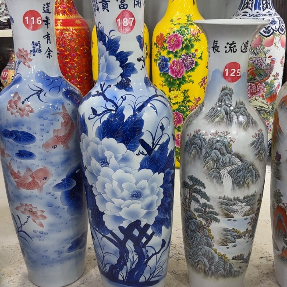 永***）瓷摆件287号花开富贵一对1.4米