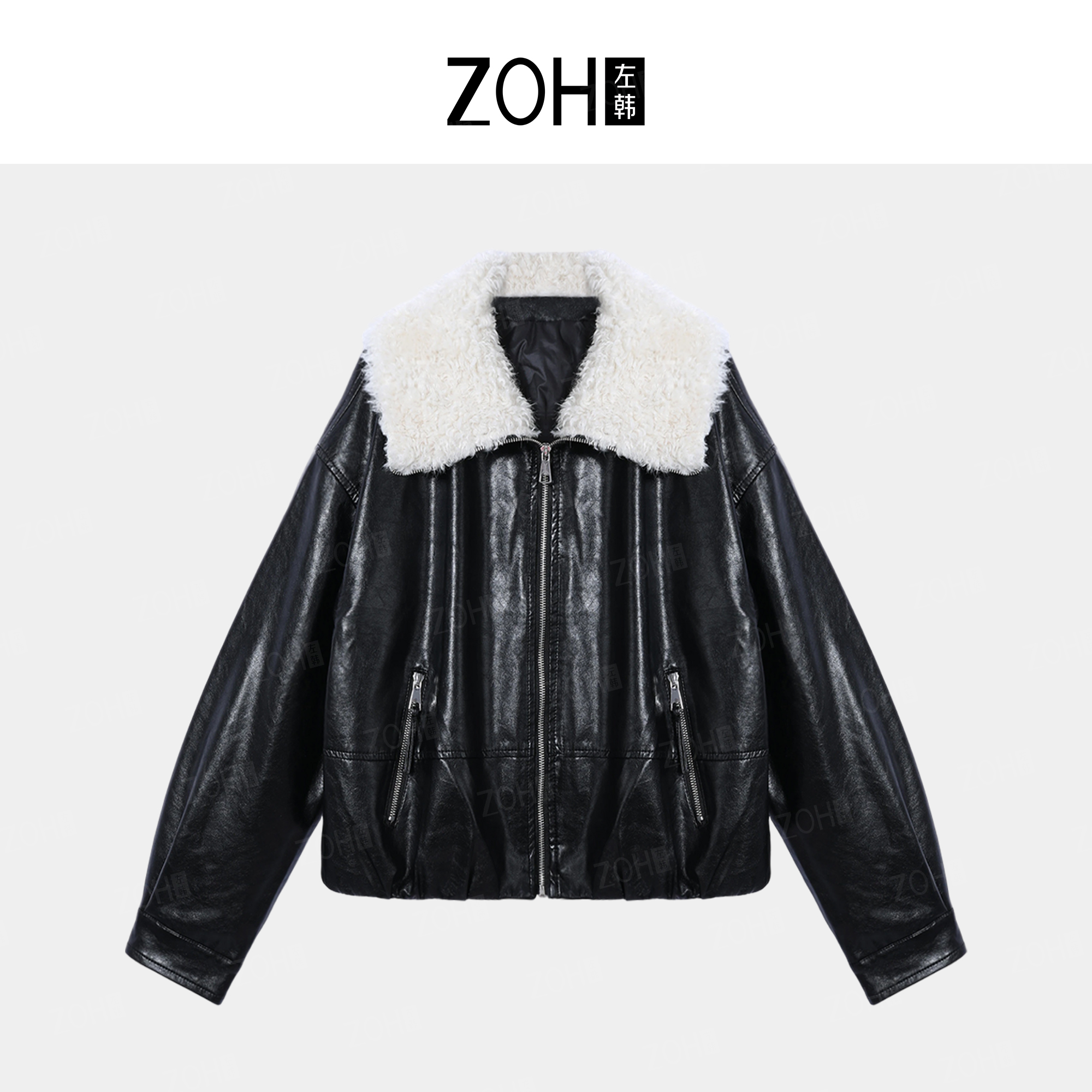 ZH597【左韩】2025秋冬高级简约毛毛领皮衣外套 WH550196C