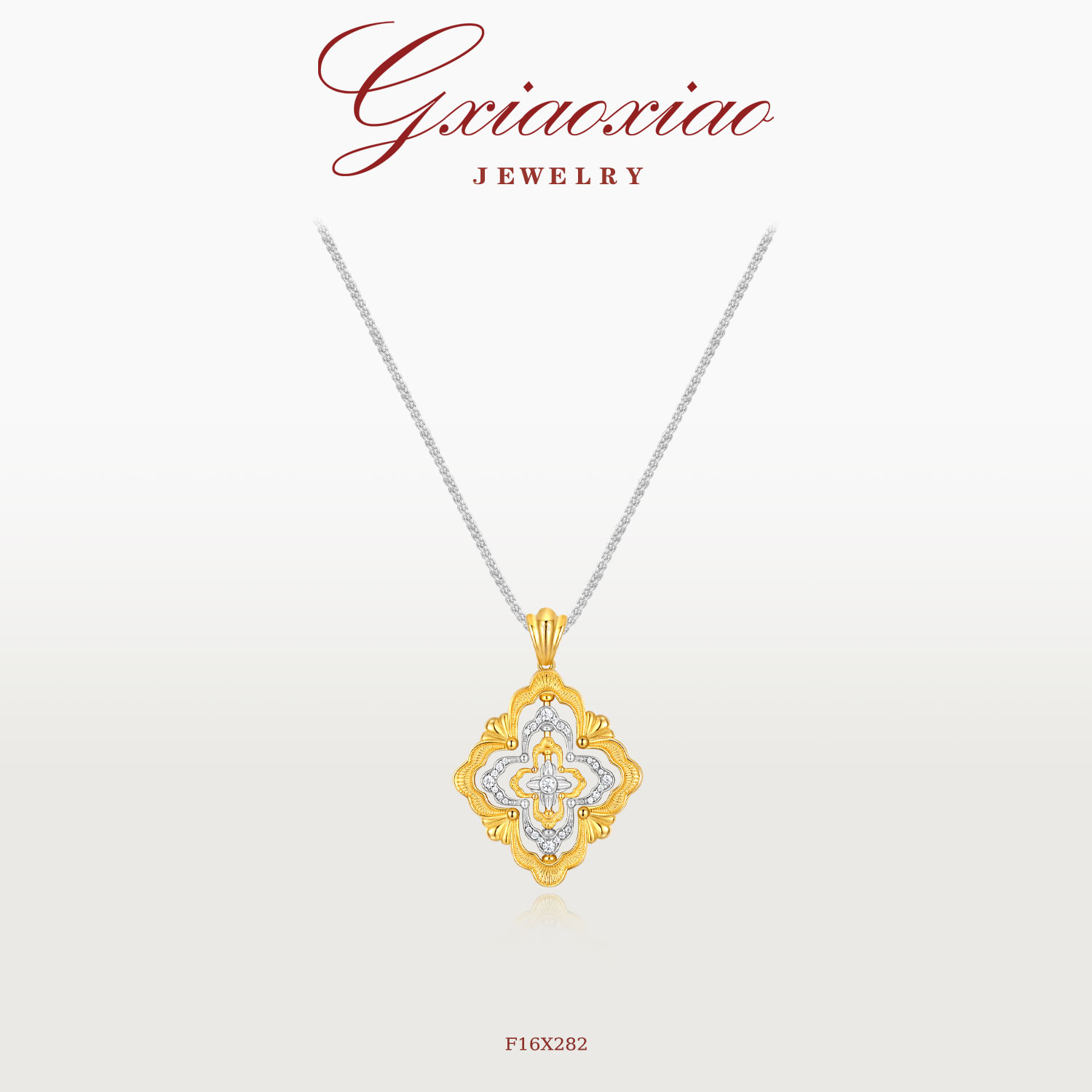 G XIAOXIAO 镀K金 法式轻奢气质复古双色百搭四叶花项链 F16X282