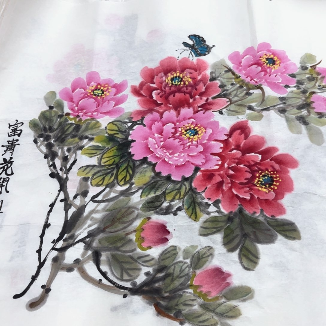 国画周金凤斗方花鸟朱