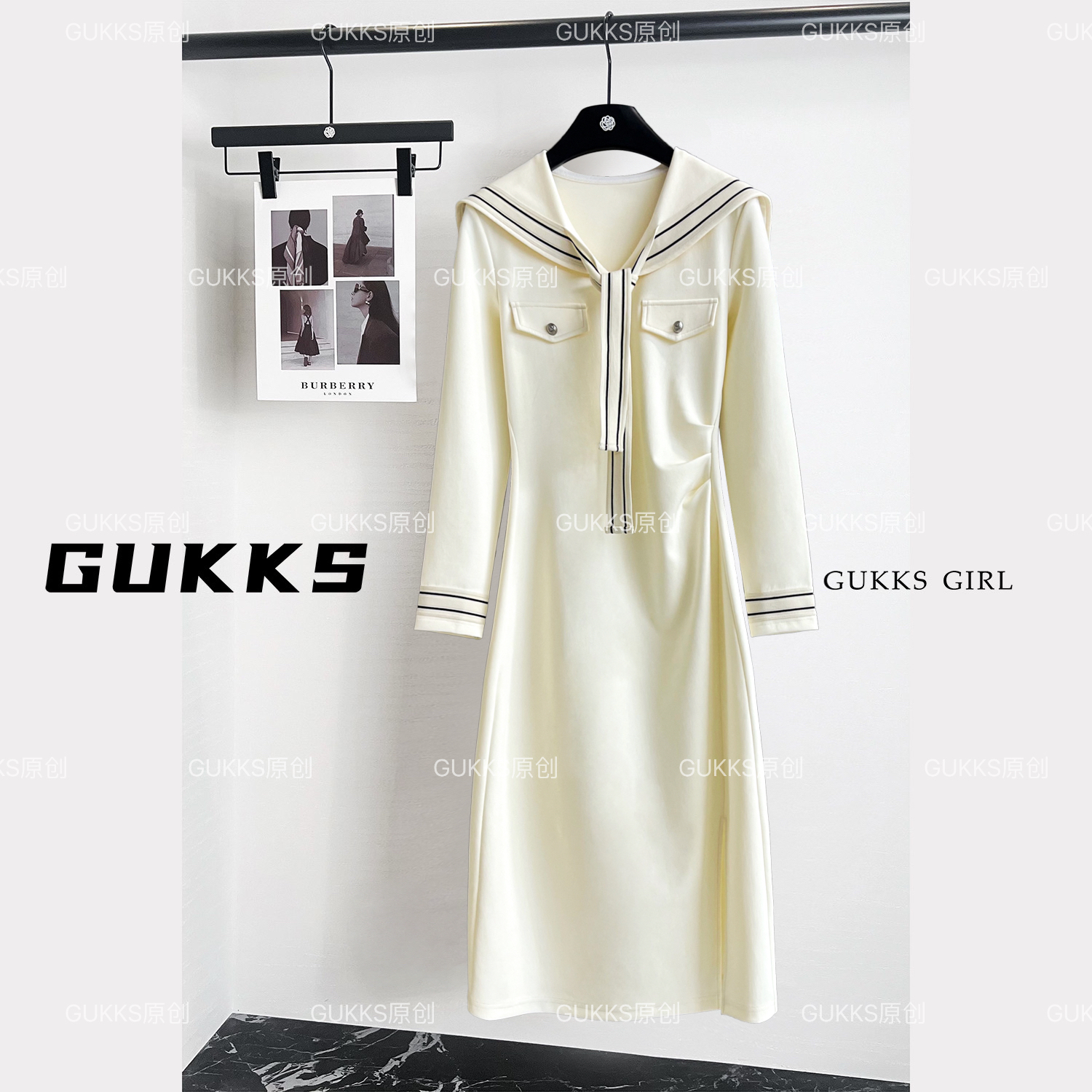 GUKKS/学院风海军领连衣裙秋季设计感收腰气质显瘦裙GK811