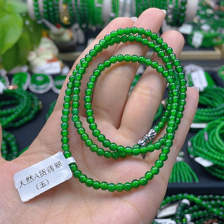 翡翠颈饰未镶嵌圆珠项链4阳绿