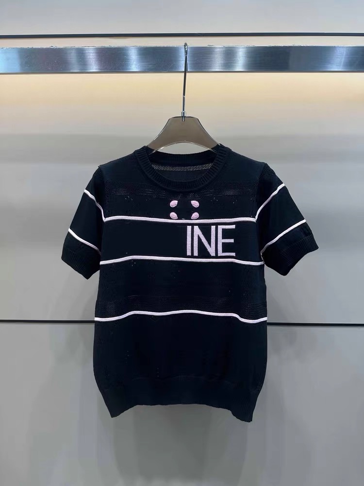 【宠粉福利】欧韩时尚夏季新款字母圆领针织短袖休闲百搭套头上衣女