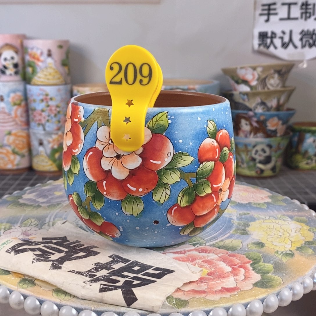 紫砂花盆红陶手绘花盆