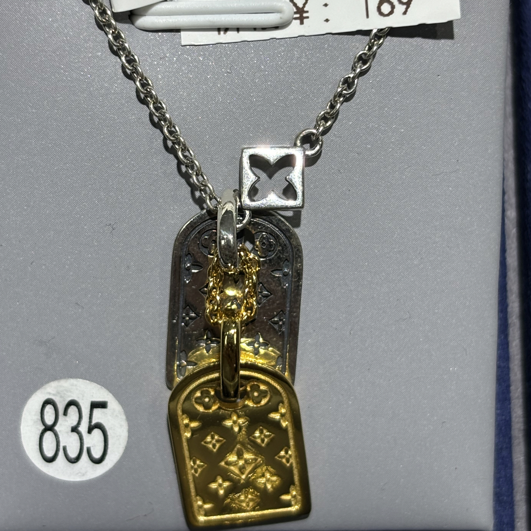 坠链均925银 纯银双拼色老花牌套链