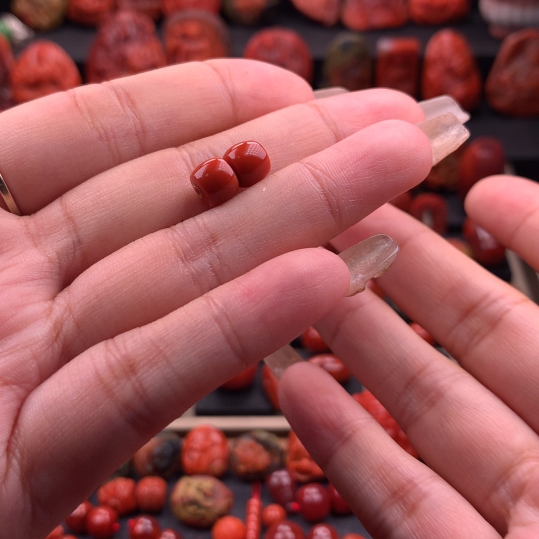 南红玛瑙南红川料直切对珠7.5mm未镶嵌