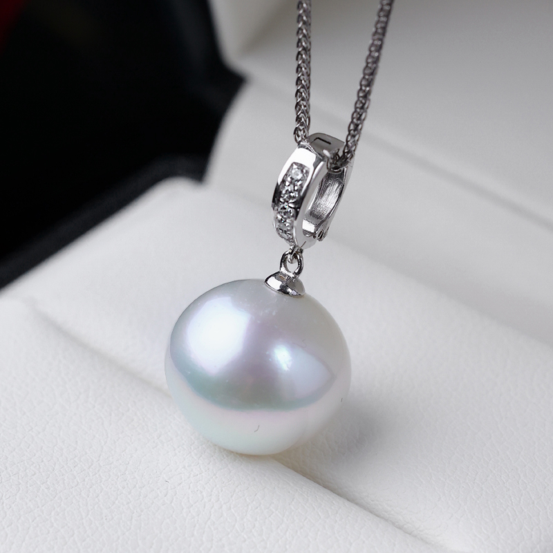 天然海水澳白珍珠吊坠13-14mm镜面光18K金万能扣简约*多样性发一