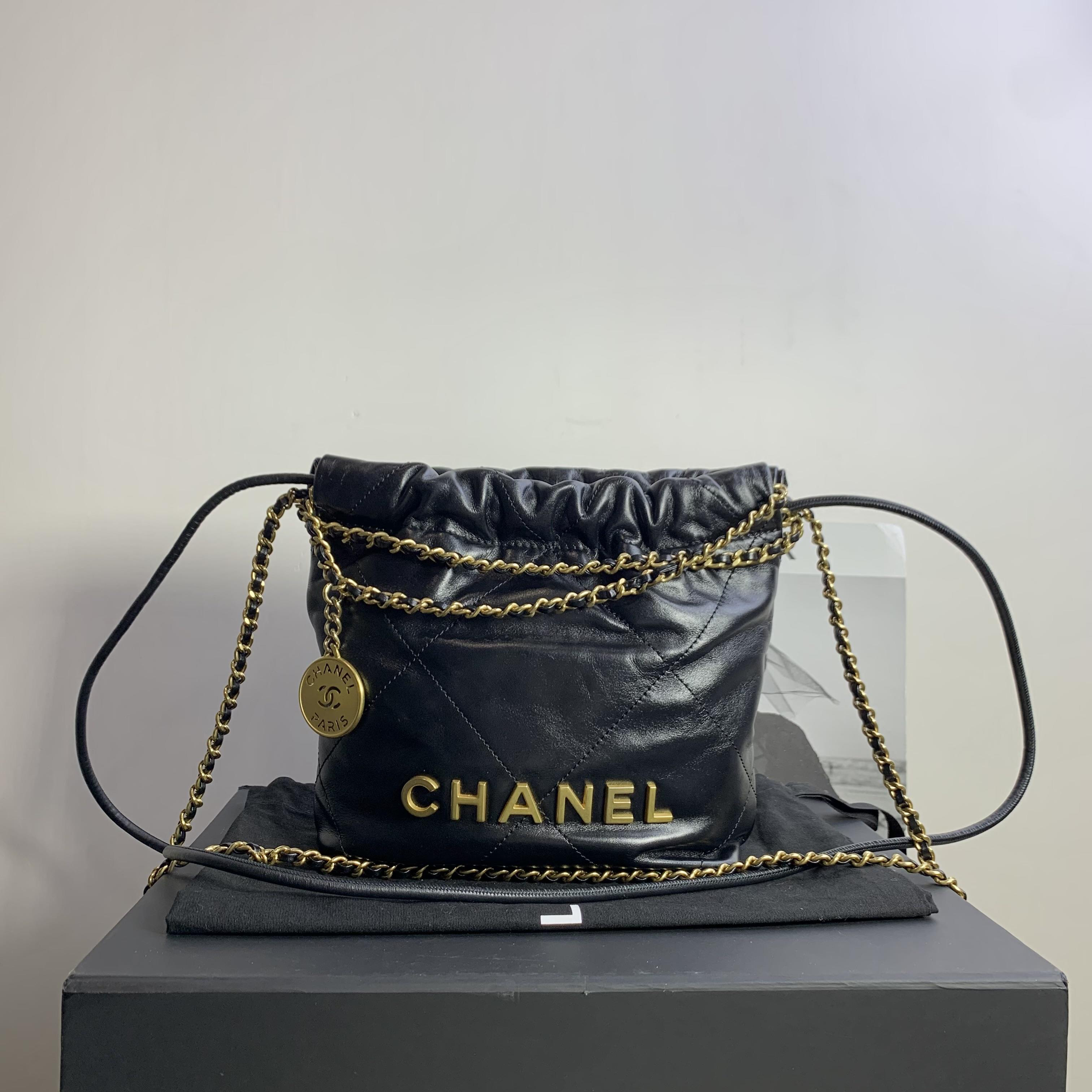 99新 Chanel/香奈儿 壹臻/23B 黑金22bag mini斜挎包/72591311