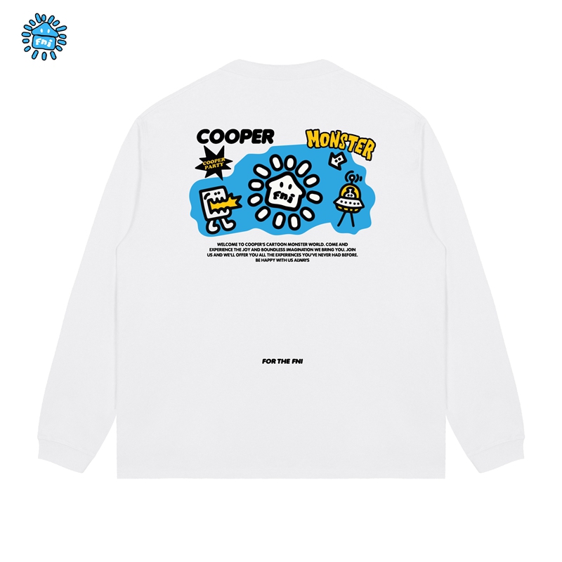FNIcooper（cooper小怪兽）长袖趣味卡通重磅纯棉男女款T秋宽松发泡