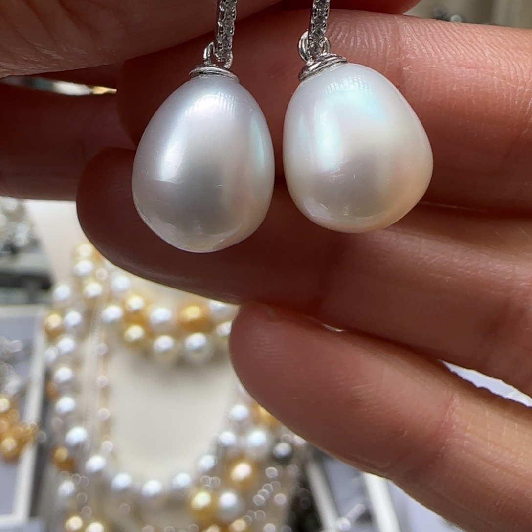 海水珍珠耳饰银S925镶嵌