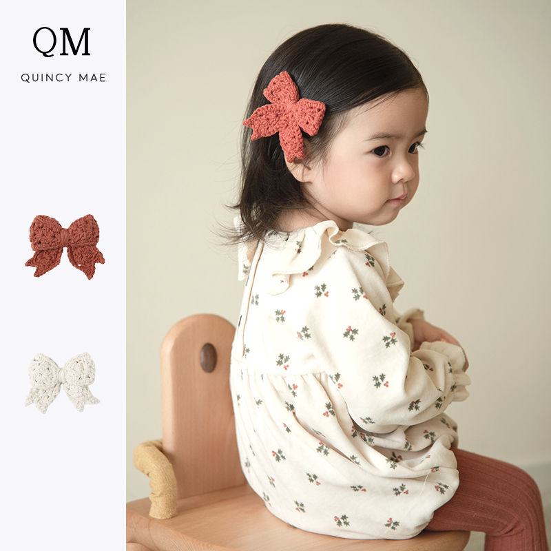 Quincy Mae秋冬新款手工编织大蝴蝶结发夹儿童发饰头饰宝宝发夹