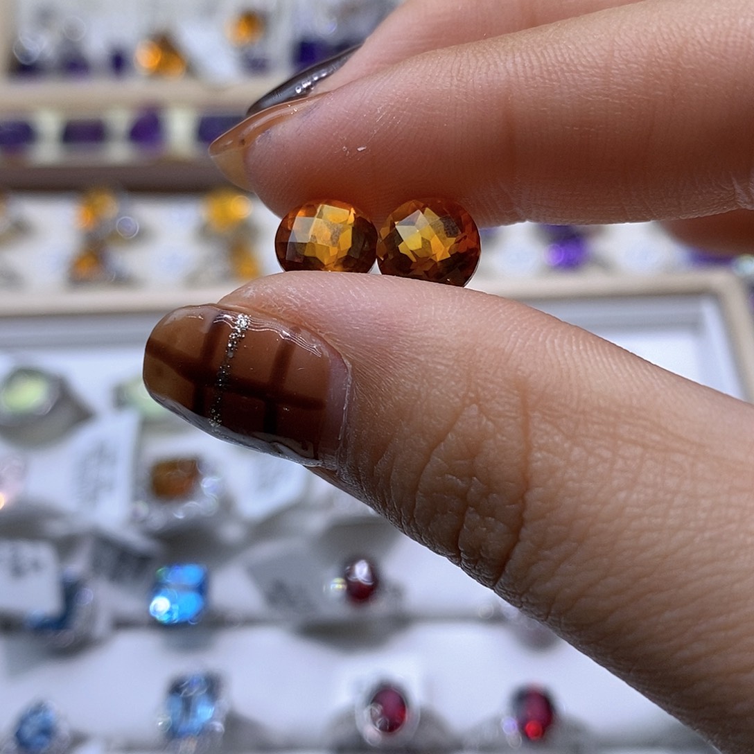 沙***戒指未镶嵌水晶纯天然黄水晶裸石定制耳钉J