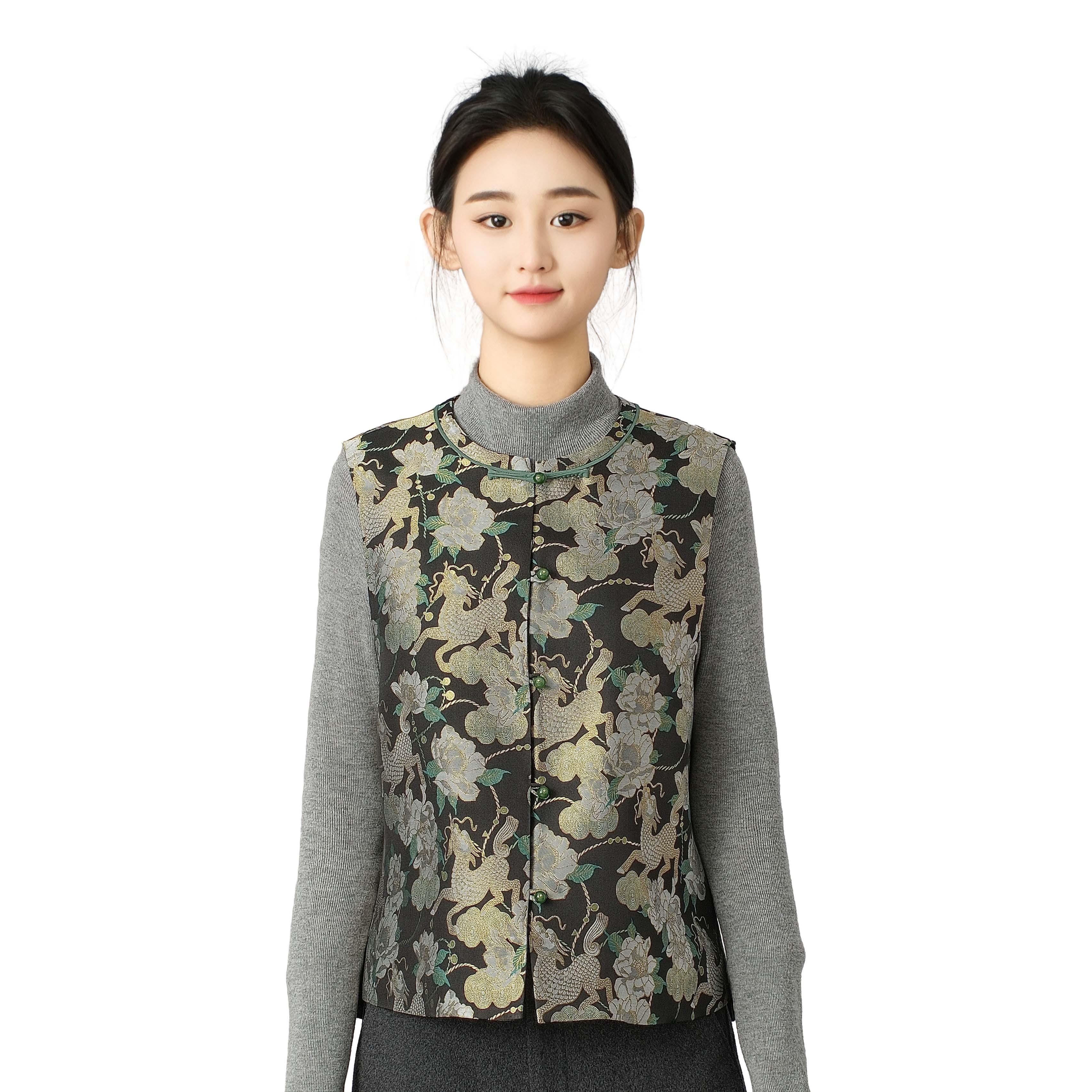 草木鸣 100%桑蚕丝织金全丝 马甲衣长：58cm WS63-MJ0085