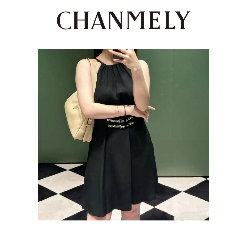【CHANMITY】24/FW‘’party系列‘’法式气质挂脖礼服连衣裙0241422