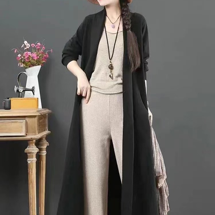 女秋季中长款常规款简约毛针织衫韩版宽松过膝百搭