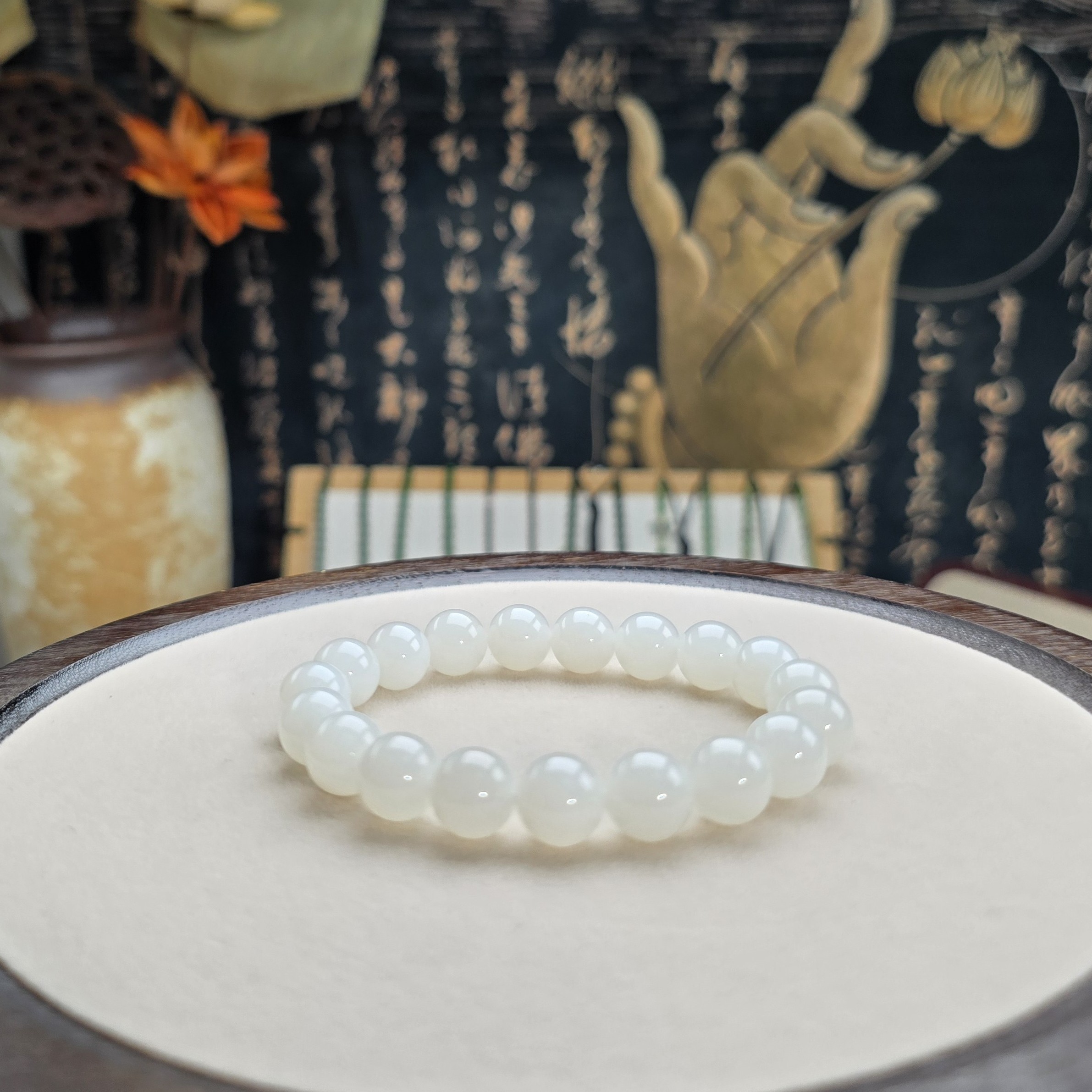 和田白玉圆珠手串10mm气质百搭时尚精美0006