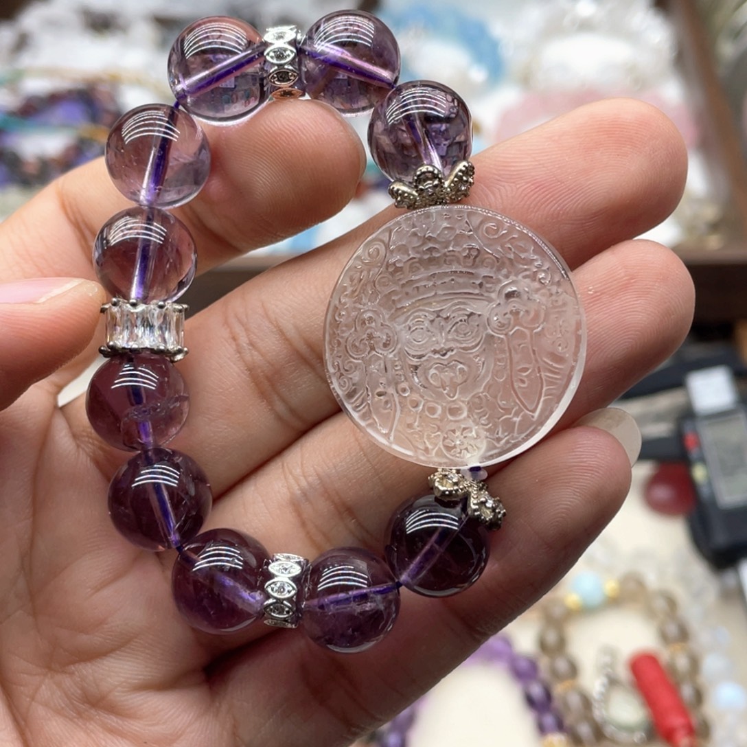 水晶手链未镶嵌紫水晶财神