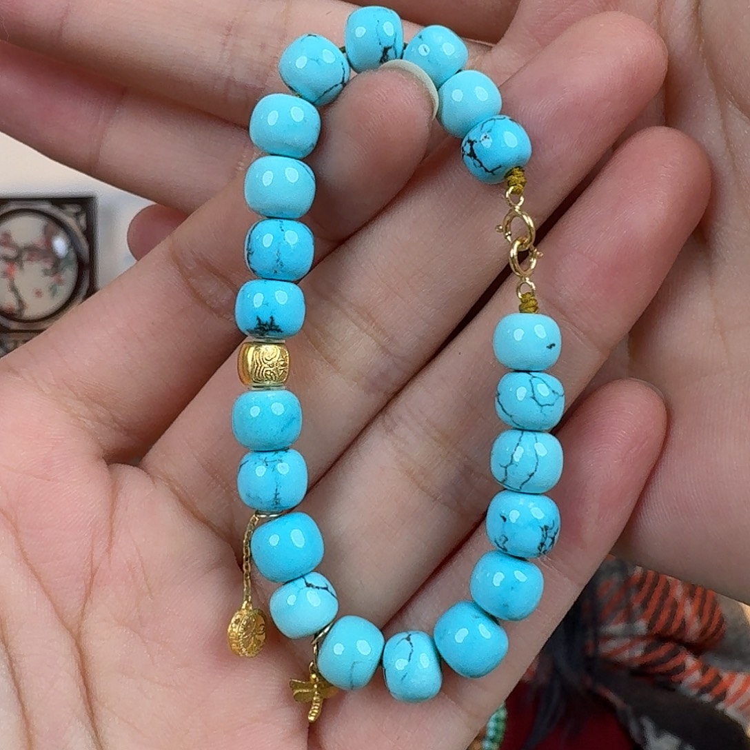 明***溪绿松石18K金镶嵌珠宝奇石分笔付第一笔