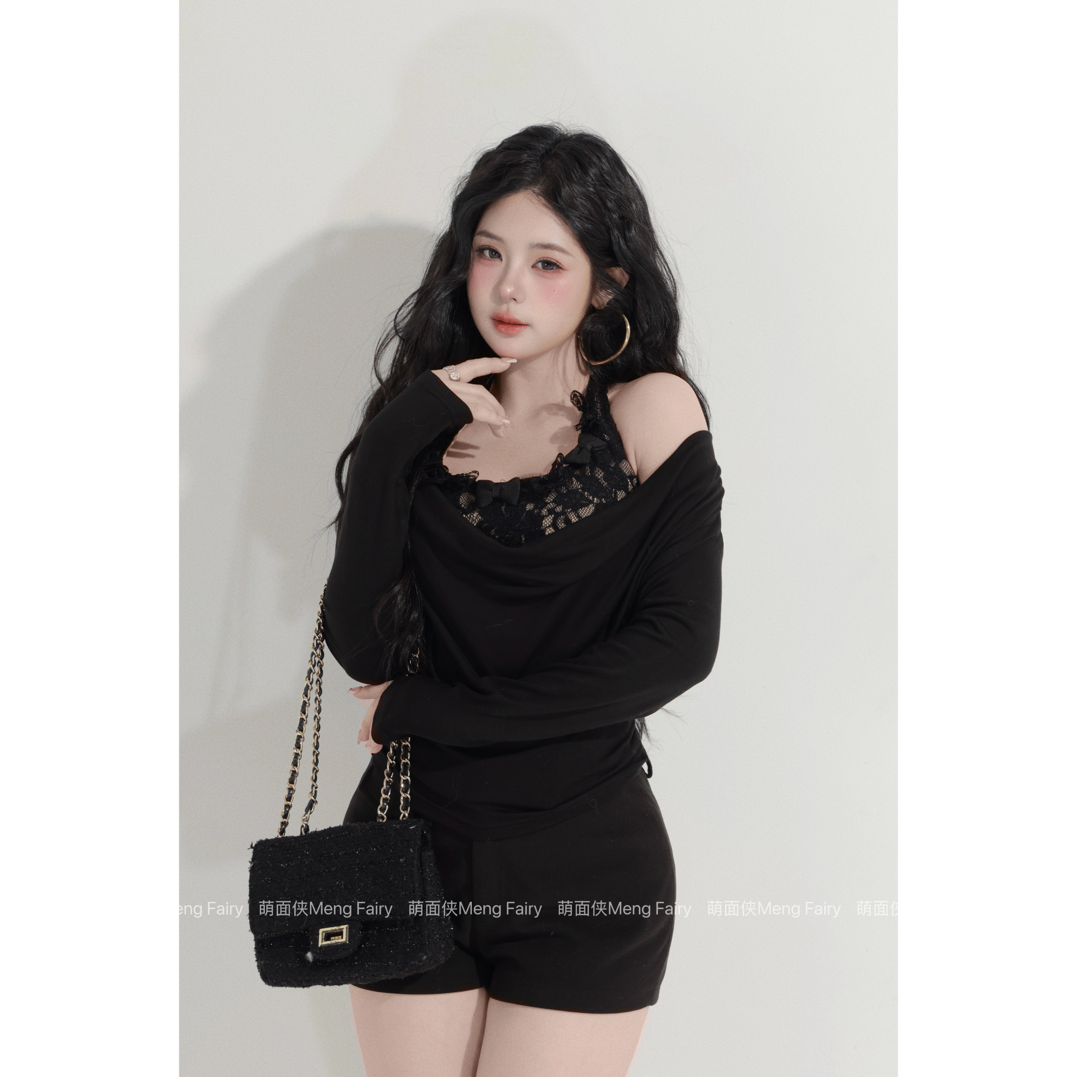 萌面侠【心跳捕手】莱赛尔羊毛混纺上衣蕾丝吊带676367415648