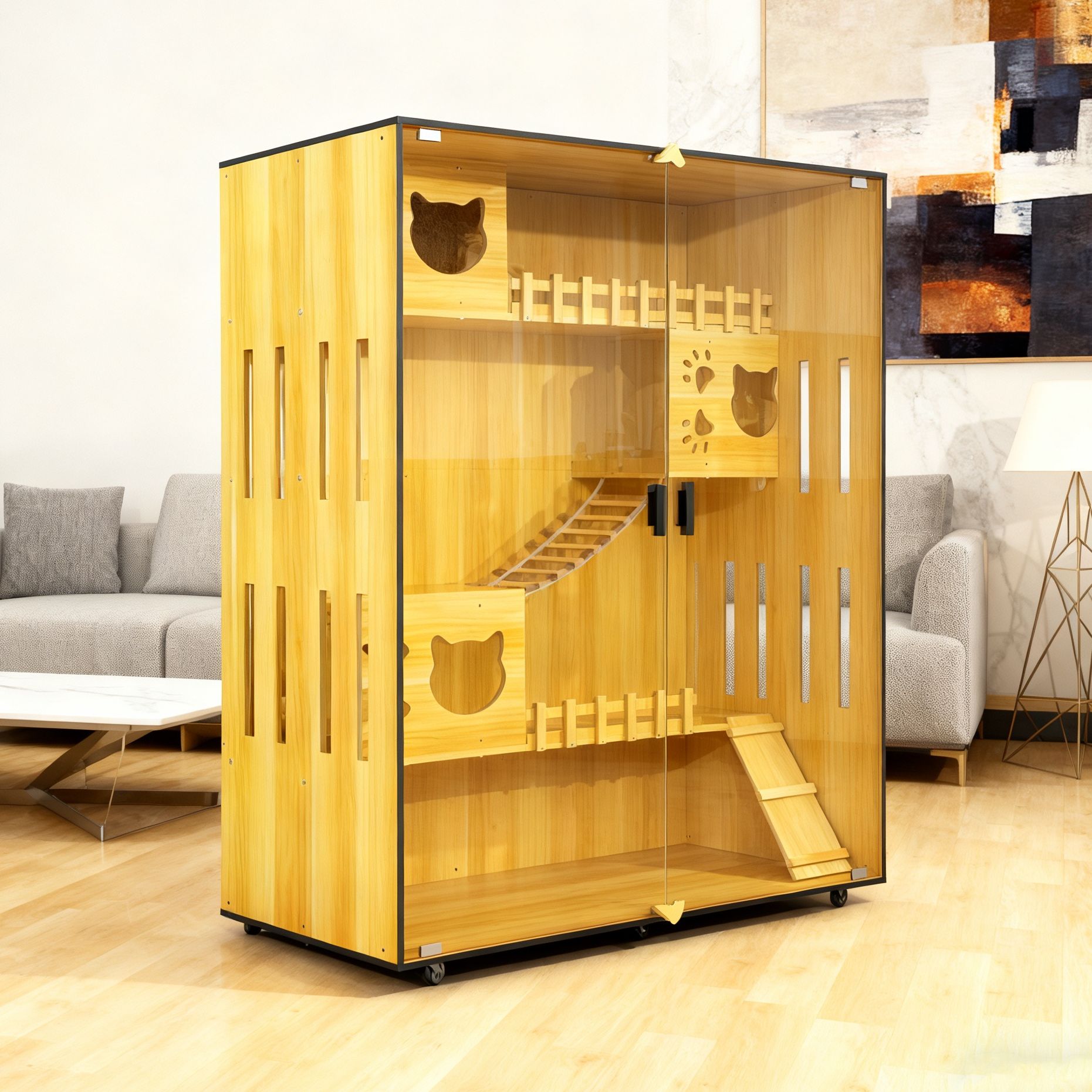 猫别墅家用木质猫笼子透气猫舍猫屋超大自由空间猫柜猫窝猫咪房子
