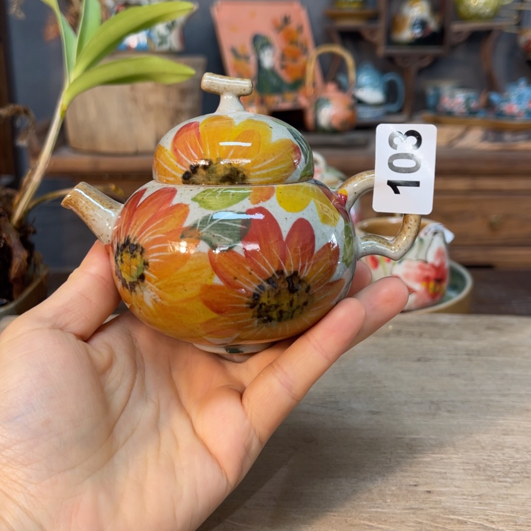 壶素浅陶瓷手工手绘