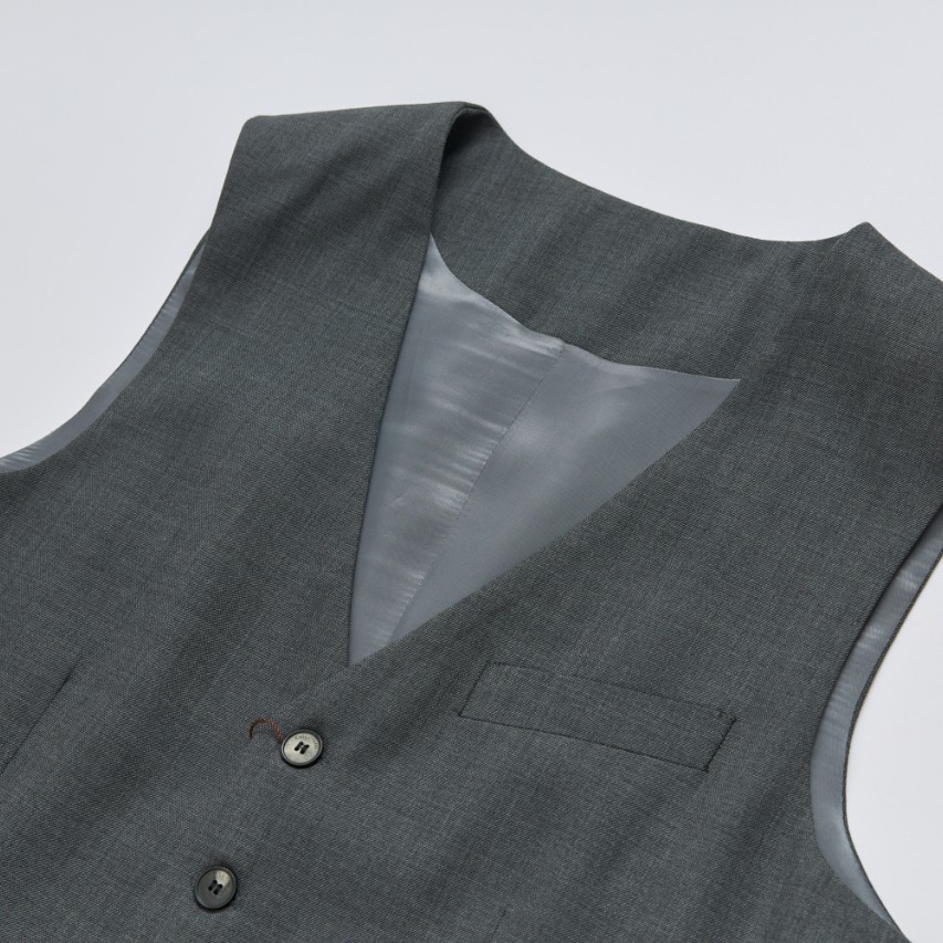 【西服马甲】100%羊毛灰色马甲五粒扣男士中灰色透气休闲风马甲男装