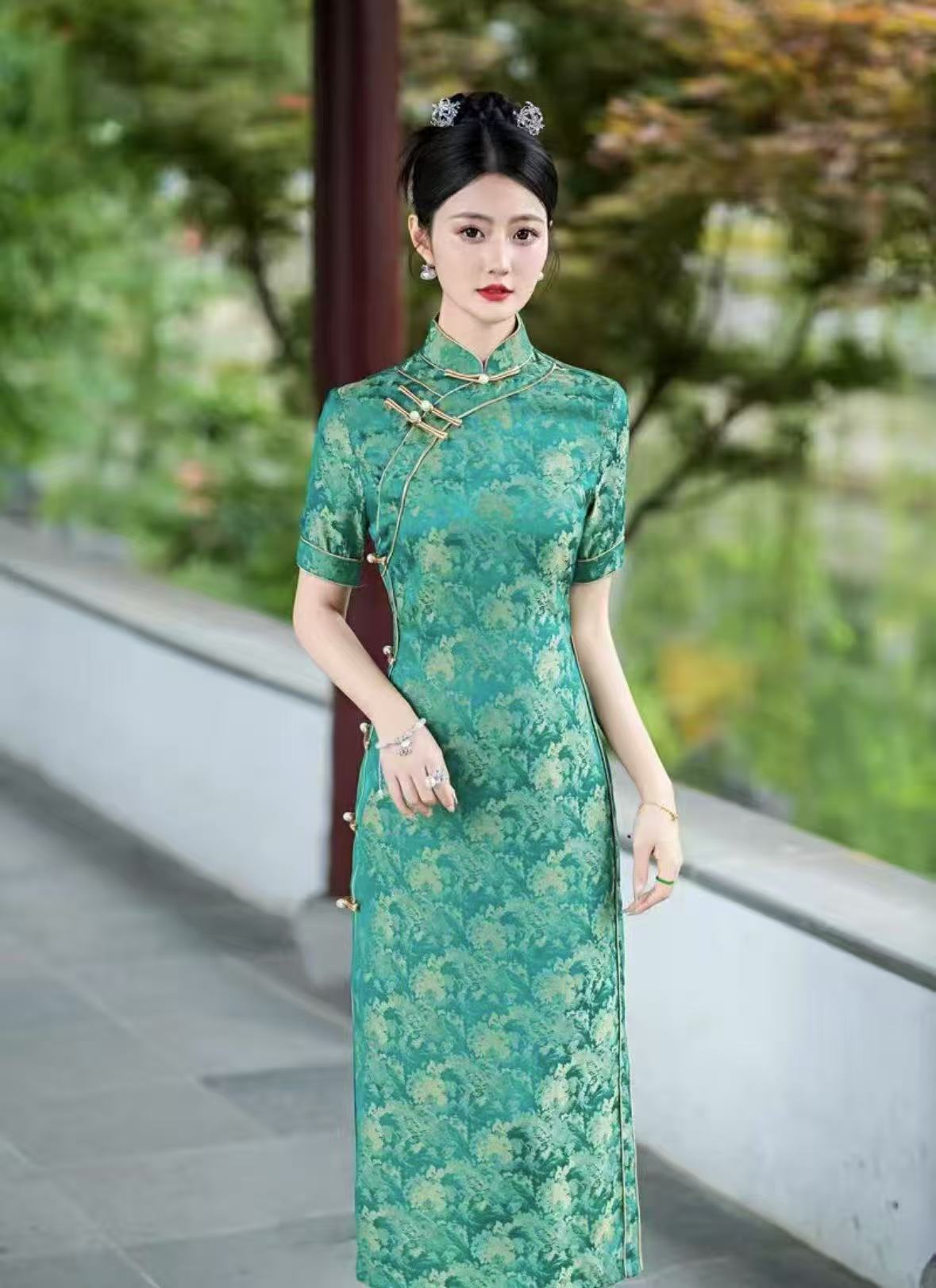 朝雾 古法全开襟气质文艺国风复古优雅长款旗袍