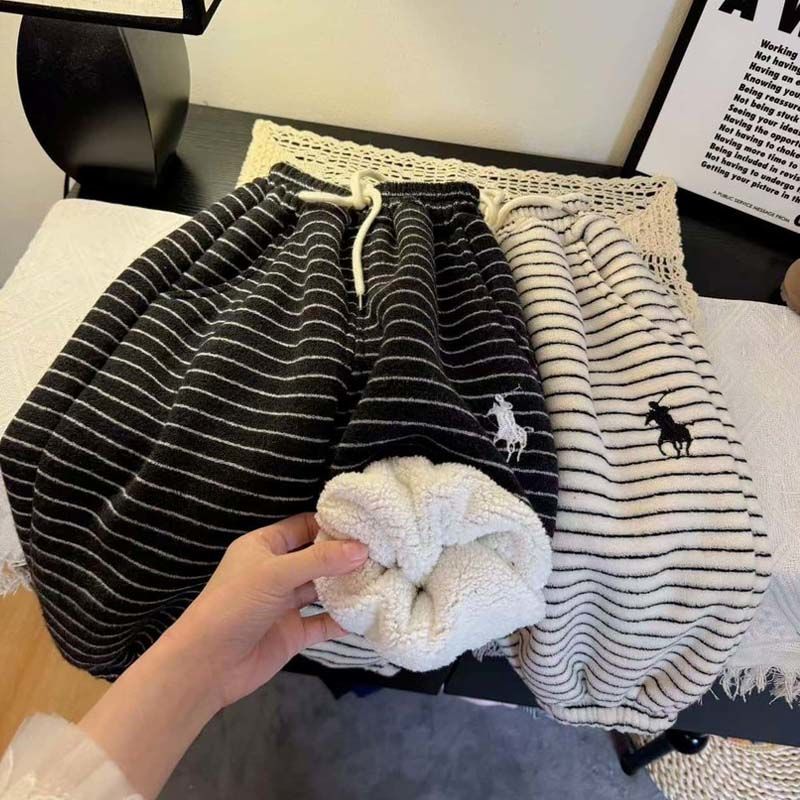 【糕糕绒】新品儿童条纹加绒加厚裤男女童运动卫裤宝宝保暖休闲棉裤