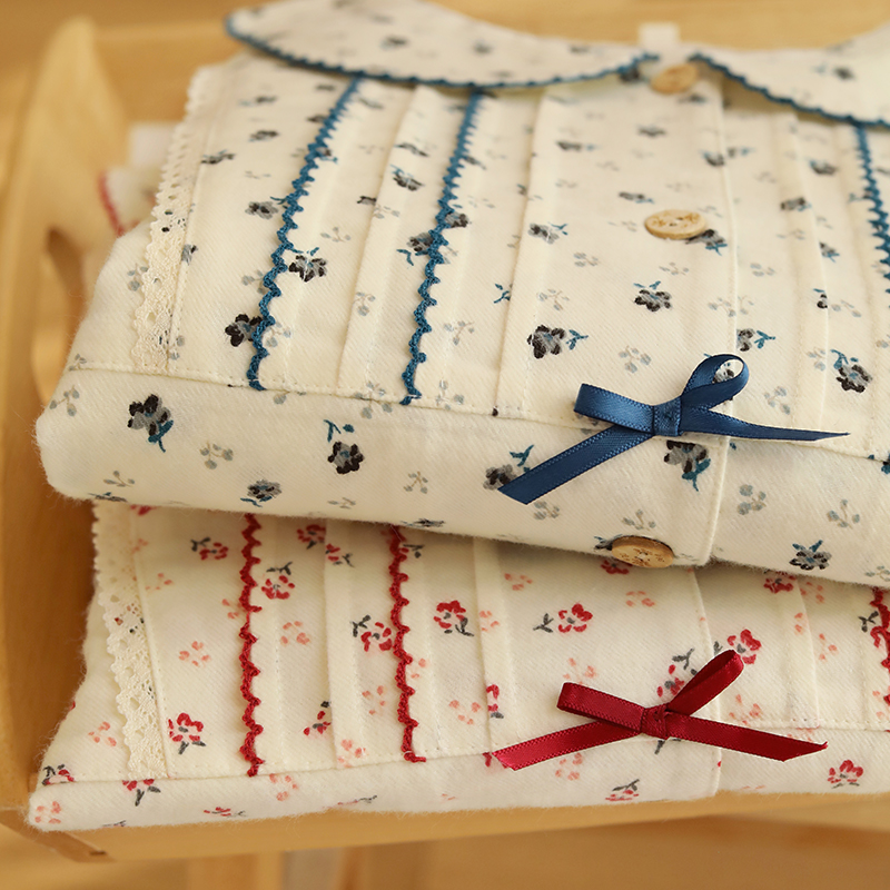 秋冬女士纯棉磨毛印花睡衣宽松翻领长袖长裤家居服套装258635