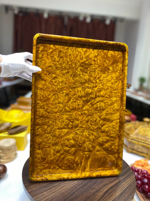 金黄色文盘 水果盘 收纳盘 榫卯工艺