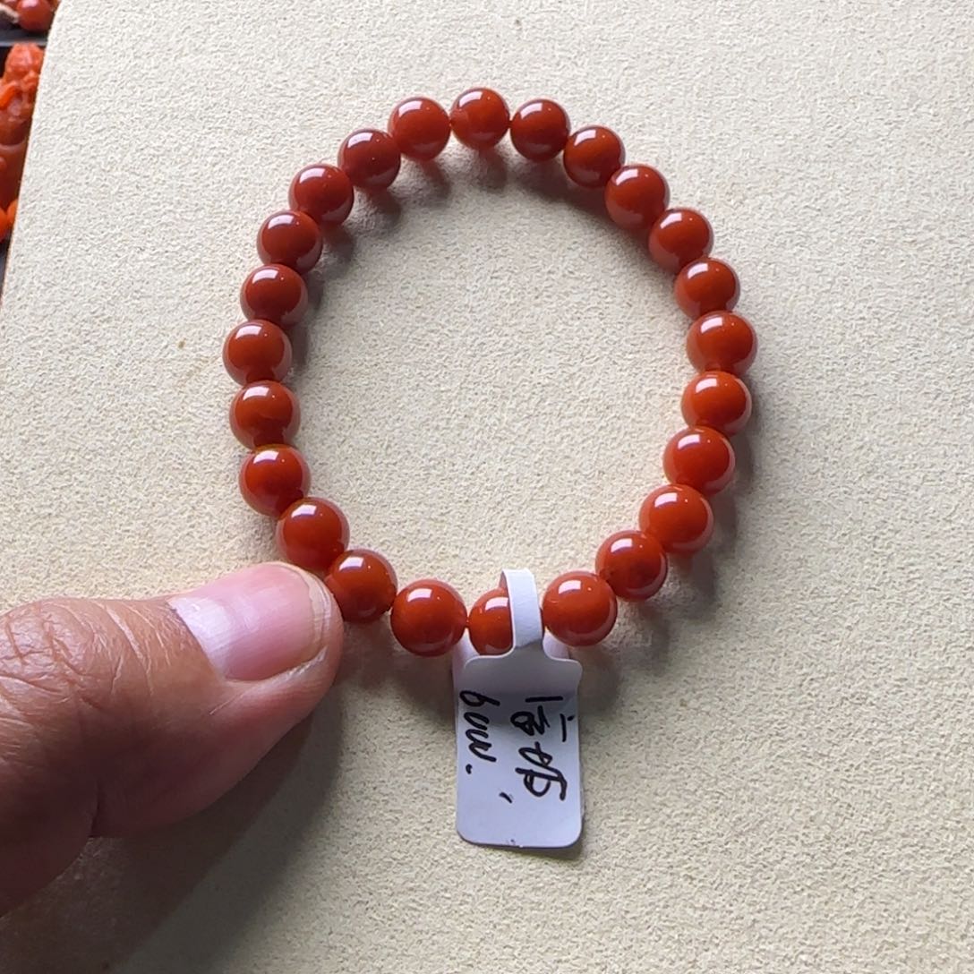 南红玛瑙手链未镶嵌官坡辣椒红7.8mm