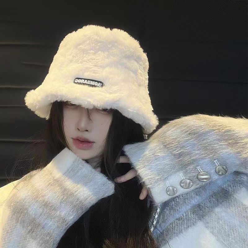 女秋冬季新款加绒保暖韩版百搭水桶时尚毛绒绒渔夫帽帽子网红冷帽