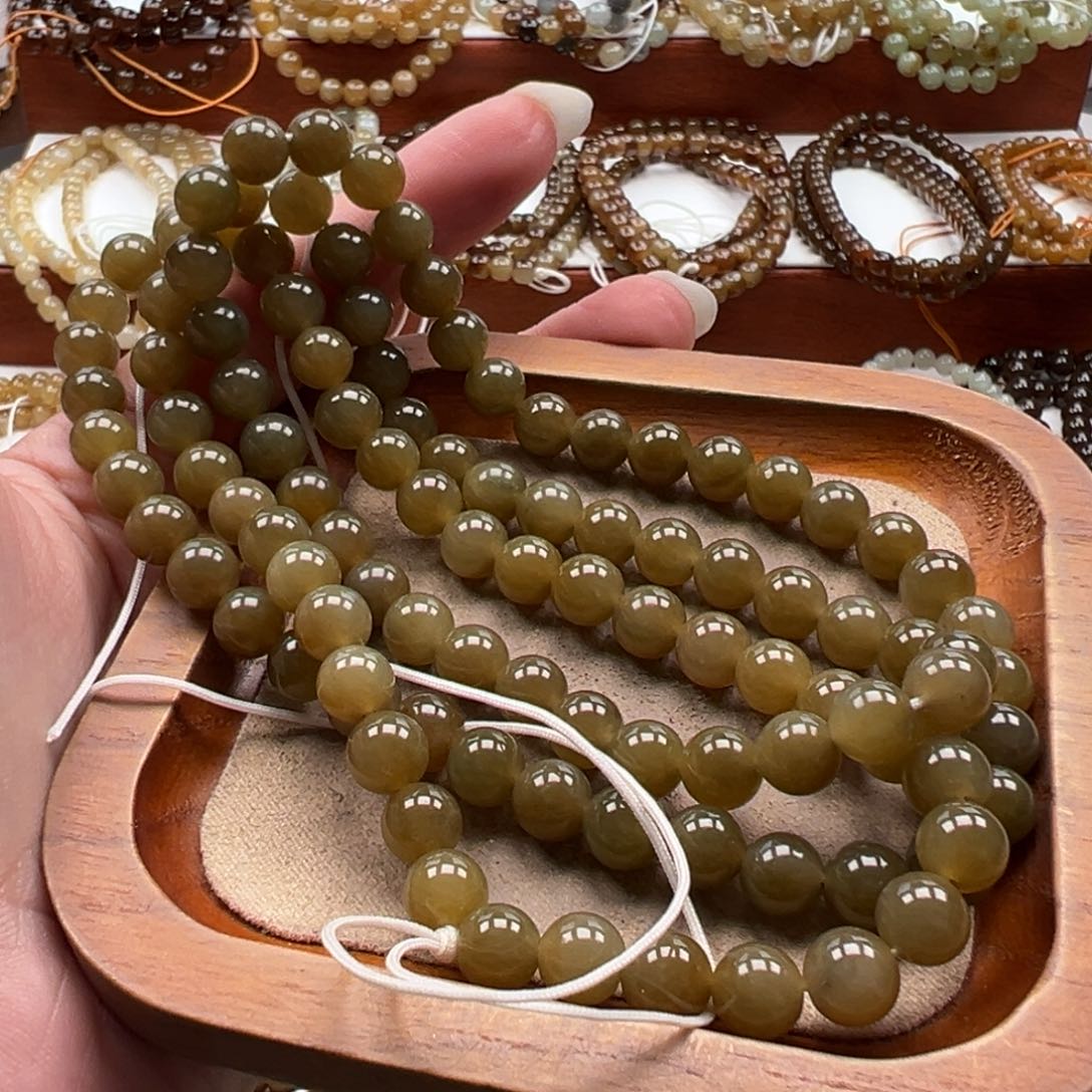 毛衣链未镶嵌和田玉珠串8mm