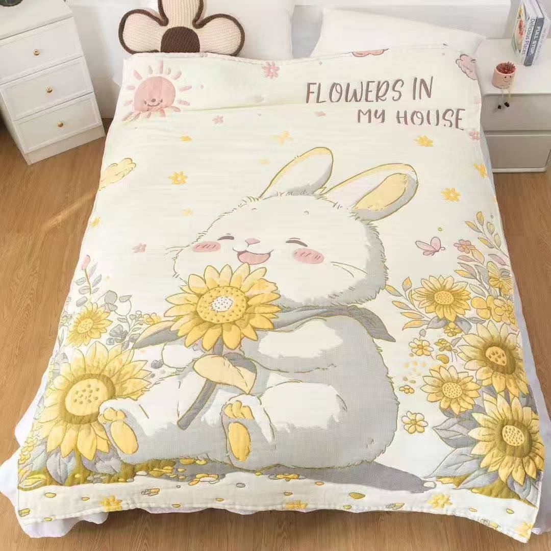 【开心兔】150*200cm A类全棉纱布舒适亲肤泡芙被