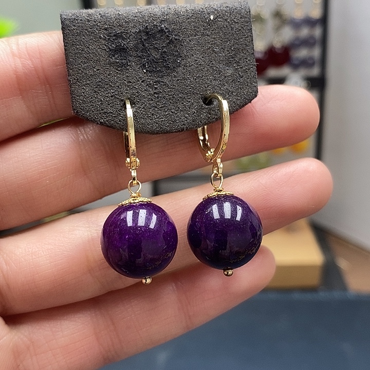 苏纪石（舒俱来）银S925镀金镶嵌耳坠14mm 