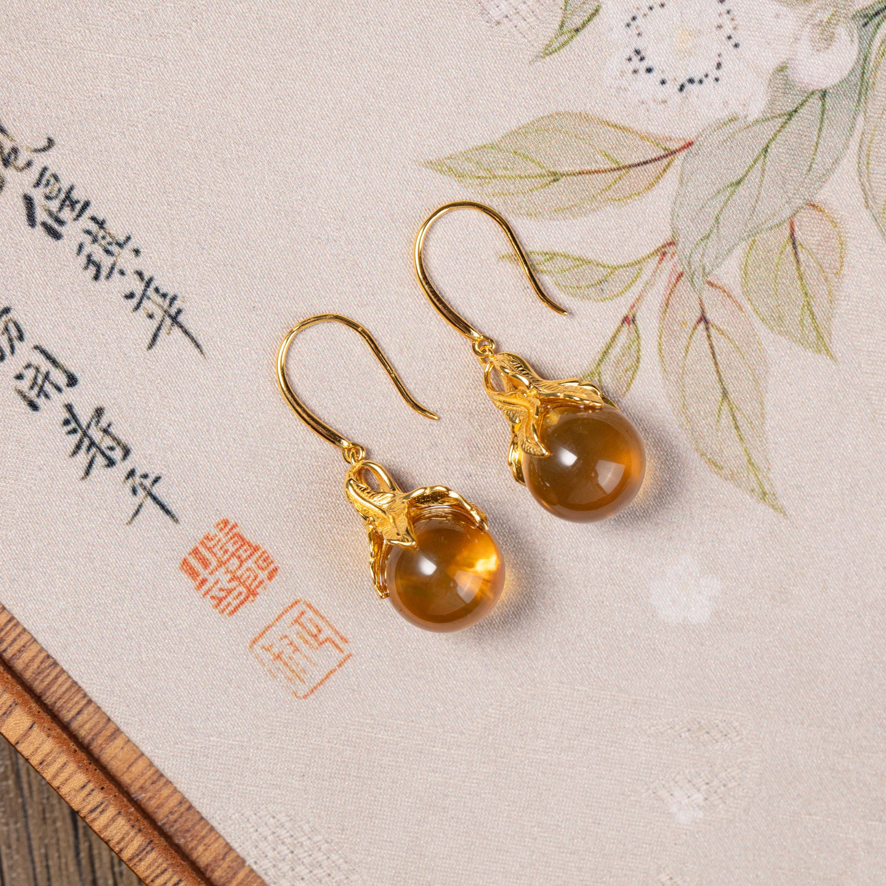 琥珀925银镶缅珀圆珠耳坠约12mm多样性发一#B1591448