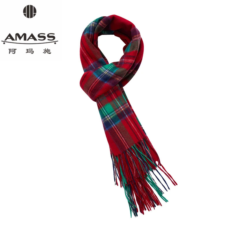AMASS/阿玛施经典格纹圣诞配色质感山羊绒围巾580012