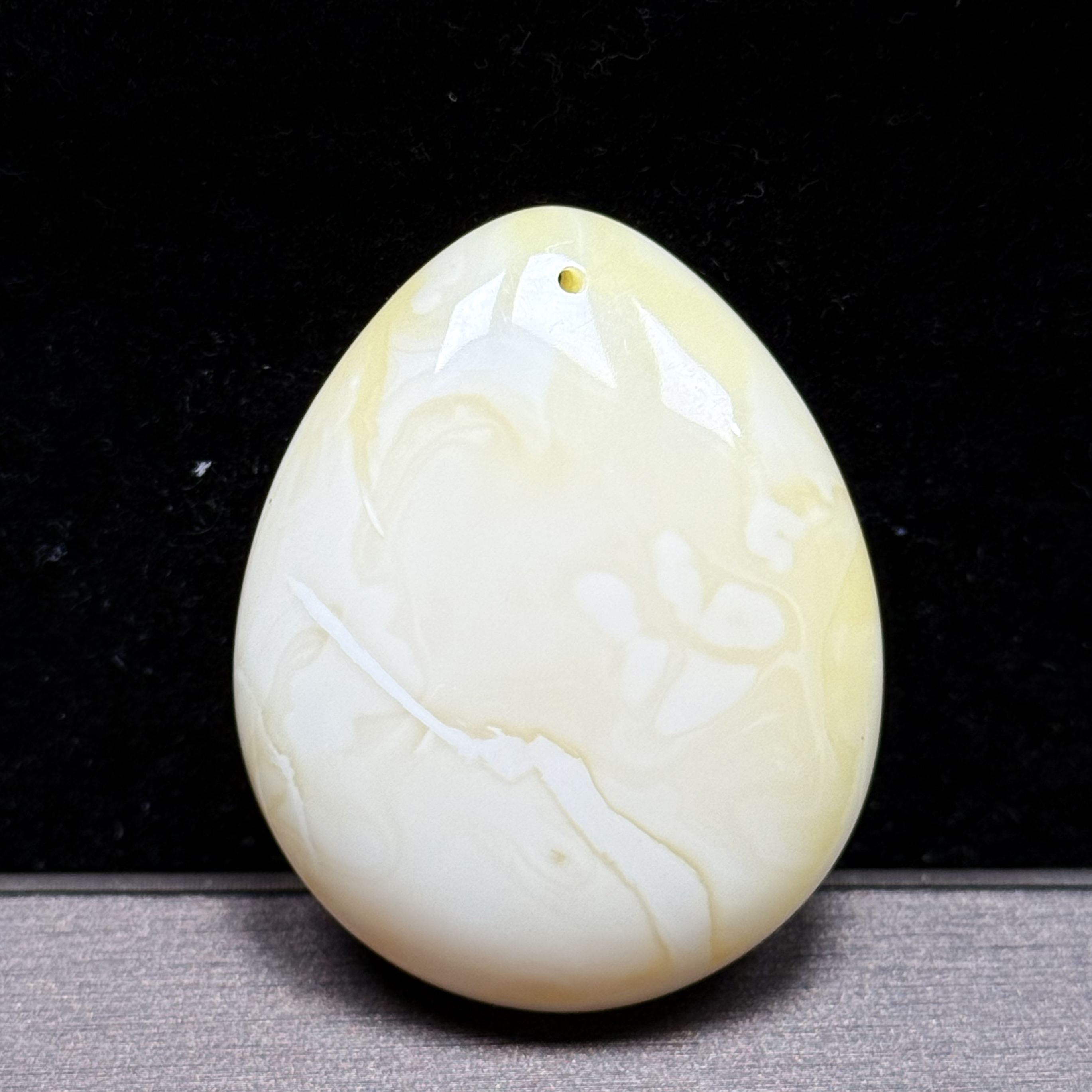 【伟伟鉴定】原矿蜜蜡 白蜡满蜡花 水滴蛋面 吊坠45x36x17时尚百搭