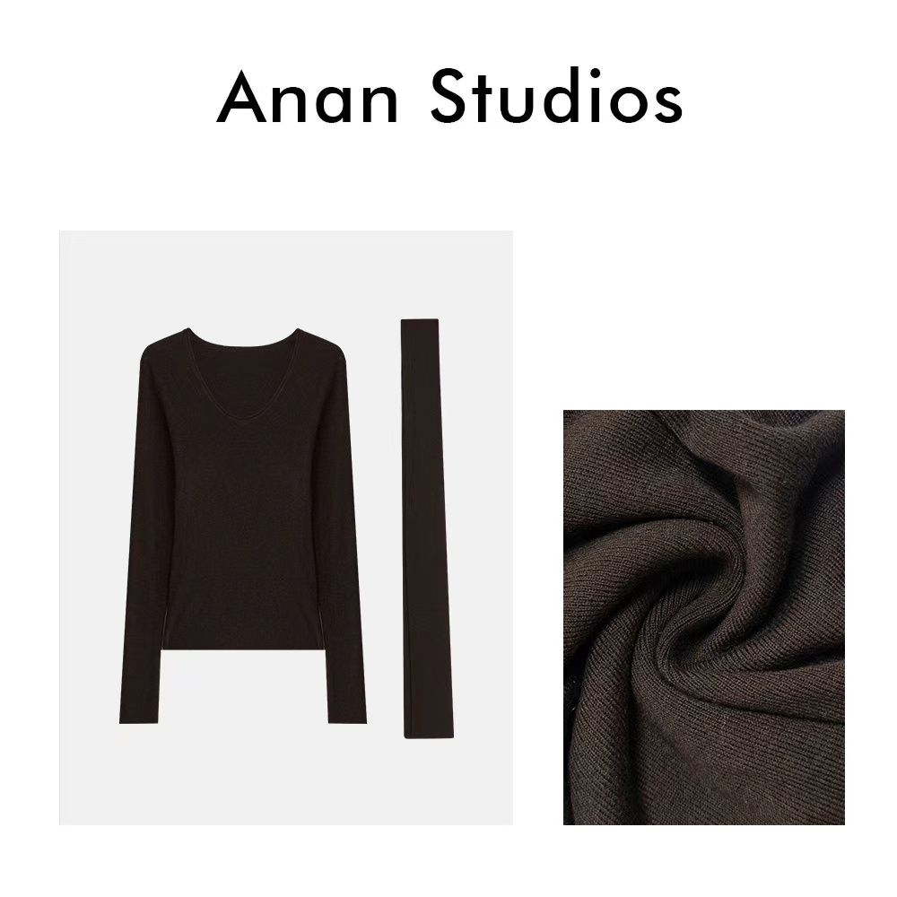 Anan Studios【织纶】极简风百搭显瘦长袖羊毛打底衫（带围脖）881789