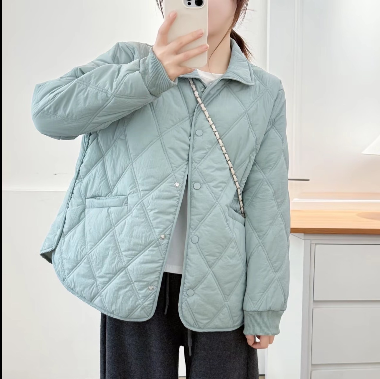 1561款保暖薄款棉服长袖翻领