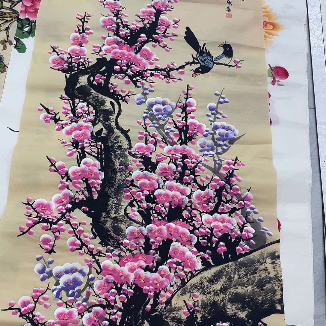 国画国画作品原稿梅花粉色福利微瑕