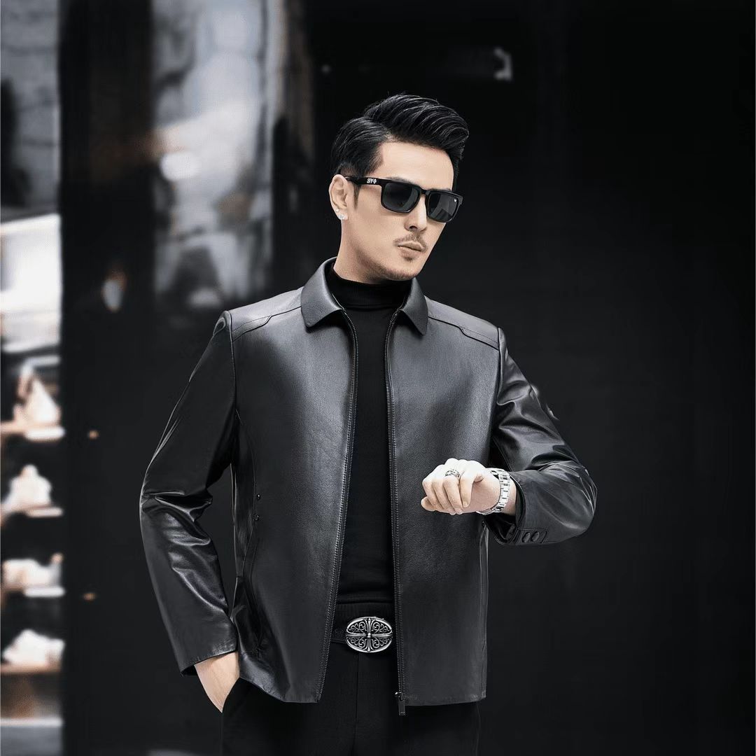 海宁头层牛皮秋冬羽绒脱卸男士商务皮衣夹克秋冬款翻领夹克2065冬