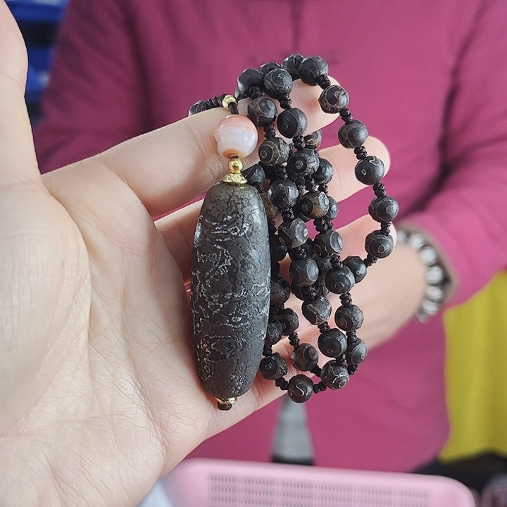 玛瑙项链未镶嵌T80黑火贡龙腾四海项链