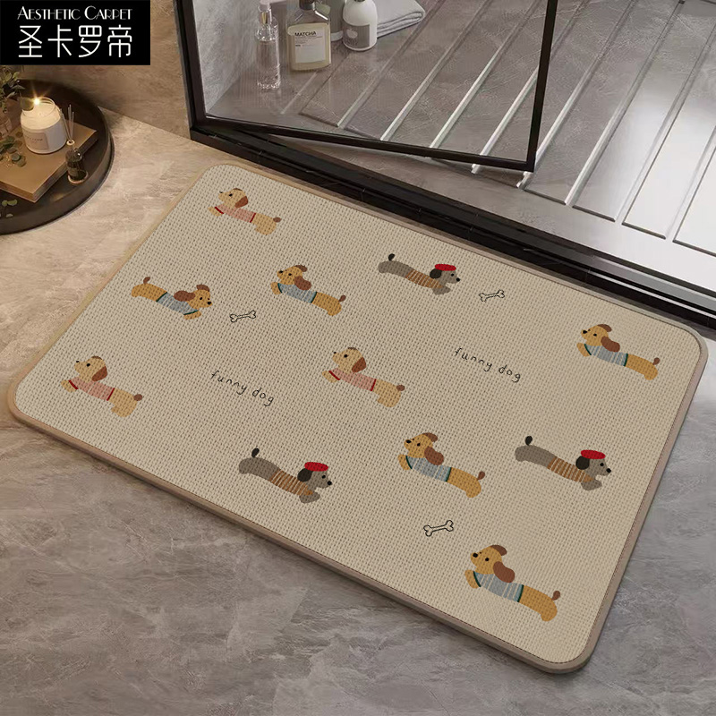 圣卡罗帝 仿亚麻编织浴室吸水速干地垫简约卡通浴室门口防滑脚垫
