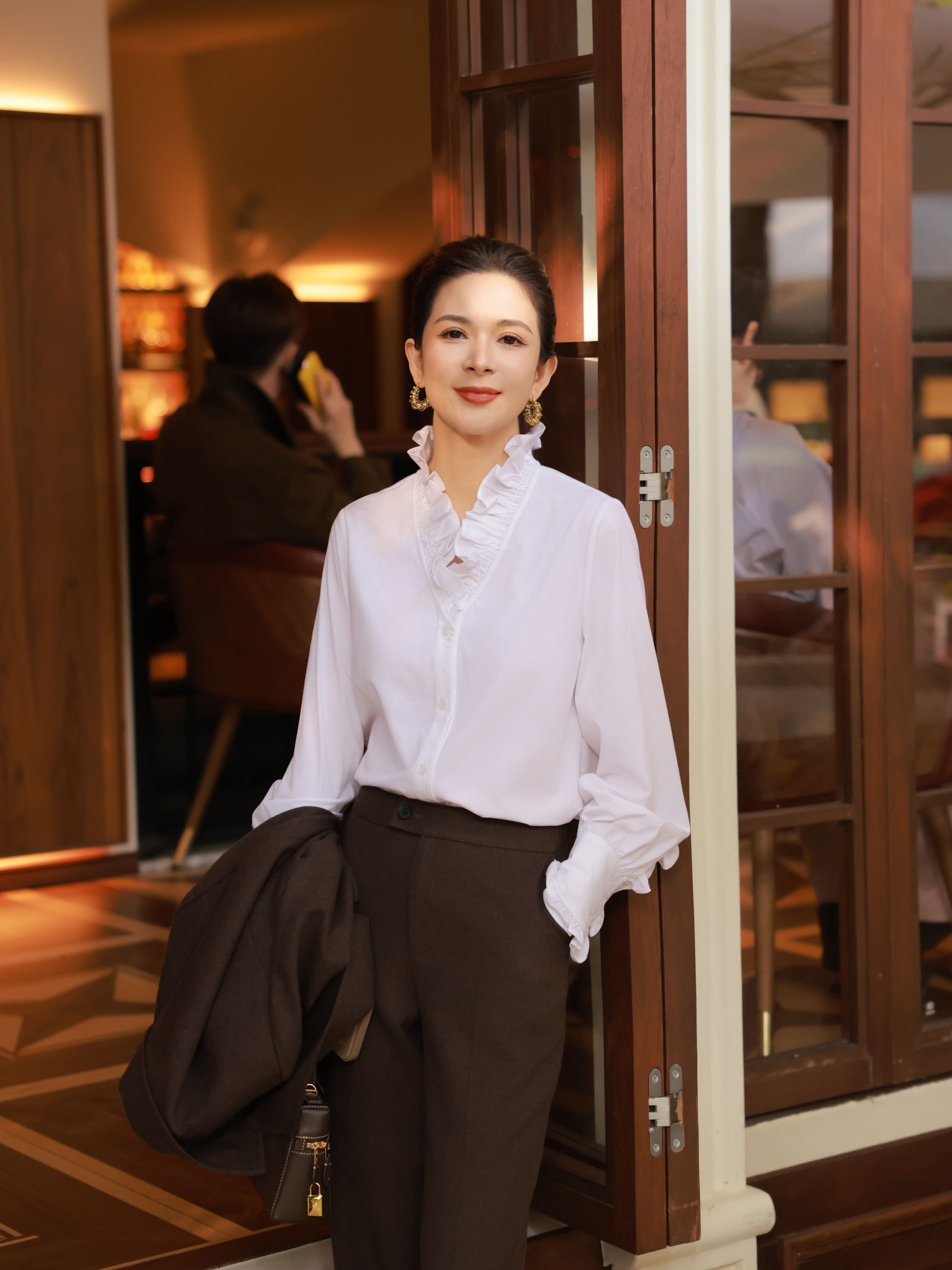 ANGELIAORIGINAL云雾白 100棉木耳边领叠穿百搭气质秋白衬衫#1075